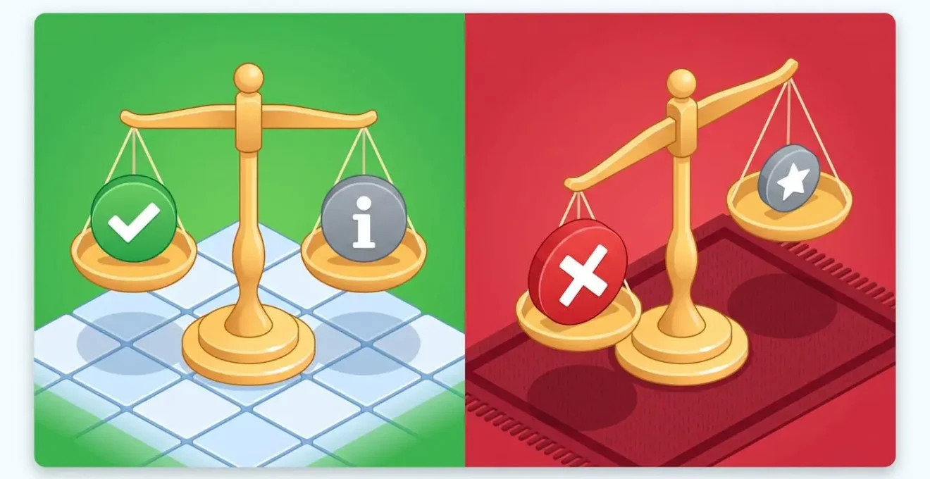 Infographie montrant les surfaces recommandées et déconseillées pour la balance.